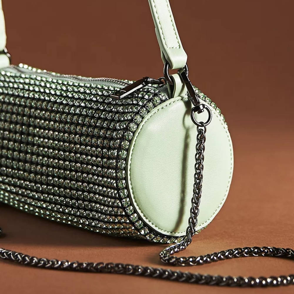 Anthropologie Cylinder Rhinestone Shoulder Bag Green